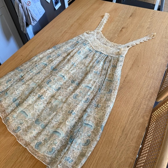 Maeve Beige and Blue Paisley Crochet Mini Dress - Picture 6 of 6